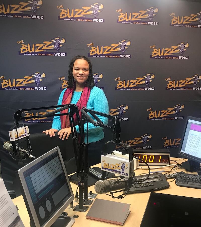 Apryl Pope in a radio booth